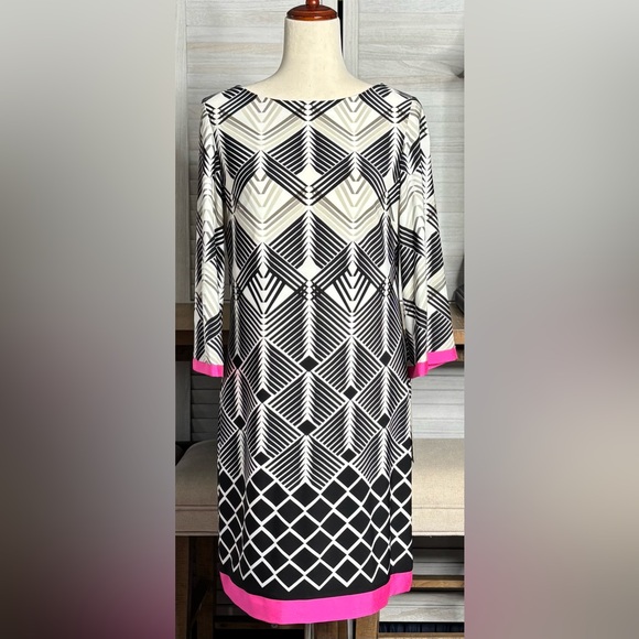 Eliza J Dresses & Skirts - 2590 - Eliza J Black and White Geometric Dress with Pink Trim NWT SIZE 8